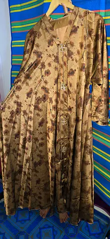 Brown Floral Long Abaya / Kaftan - Full Length, Button Front