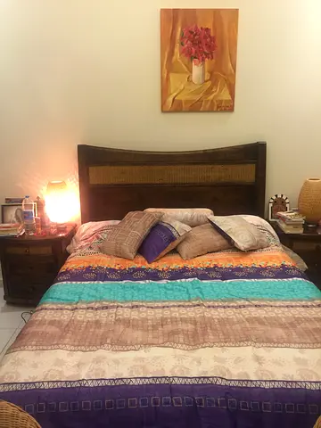Solid Wood Queen Bed with Headboard and Nightstand (Used)
