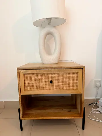Set of 2 Designer Bedside Tables – Pan Homes | Solid Wood with Cane Detail