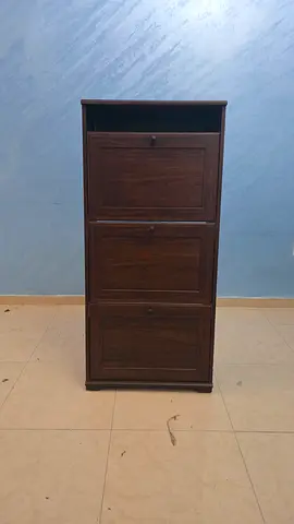 Tall dark-wood shoe Rack cabinet with 3 doors
