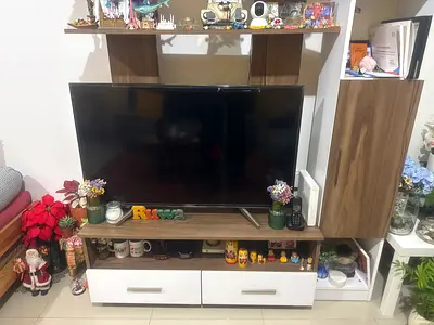 Modern TV Entertainment Unit with Storage Shelves - Good Condition