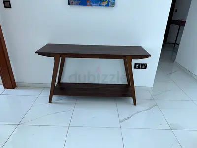 Designer Wooden Console Table with Lower Shelf - Dark Brown