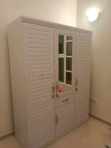 White 3-Door Wardrobe with Mirror - Good Condition