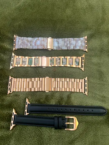 Set of 5 Apple Watch Bands (Metal, Ceramic, Leather) - Rose Gold  Black