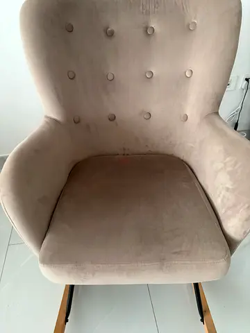 Beige Velvet Accent Armchair with Button Tufting