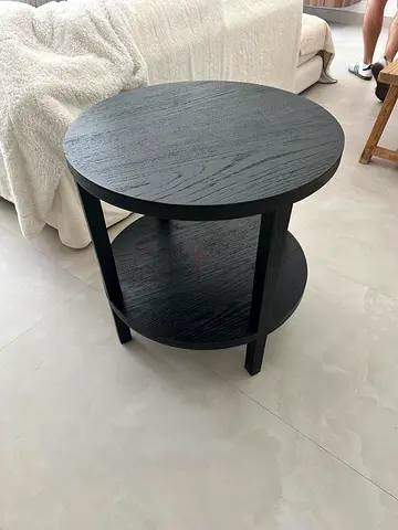 Clairemont Ebonized Wood Round End Table with Shelf