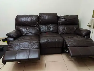 LeggettPlatt Brown Leather 3-Seater Recliner Sofa - Good Condition