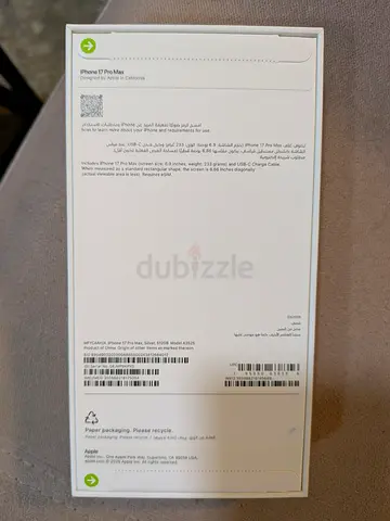 Apple iPhone 17 Pro Max, Silver Color, 512 GB - Brand New in Box (Sealed)
