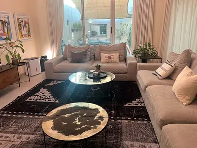 Two Large Black and Beige Crate and Barrel Rug - Excellent Condition