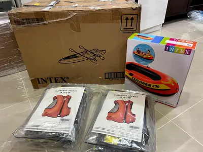 ALL NEW Inflatable Kayak, inflatable boat and 2 Inflatable Snorkel Vest Floatage Jackets