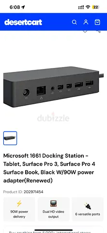 Microsoft Surface Docking Station 1661 (90W) – Compatible with Surface Pro/Book –