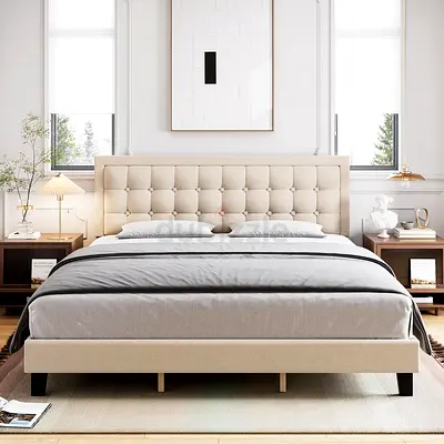 Button tufted bubble headboard linen king bed