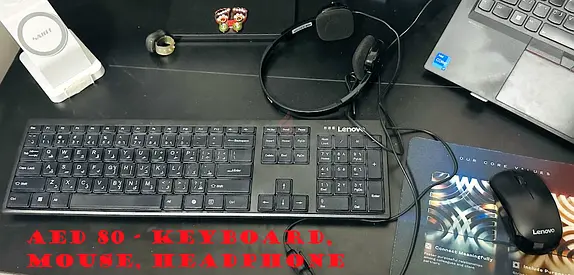 LG monitor and Lenovo Wired Keyboard, Mouse and Headset Bundle - Good Working Condition
