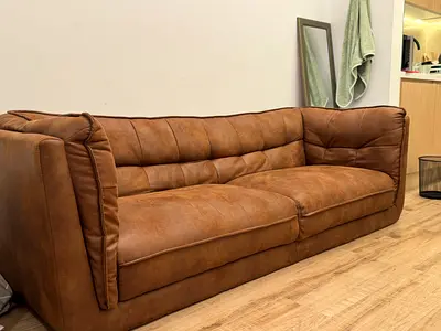 GREAT DEAL Brown Chiffon 3-Seater Sofa — Comfortable, Solid Frame FINAL PRICE