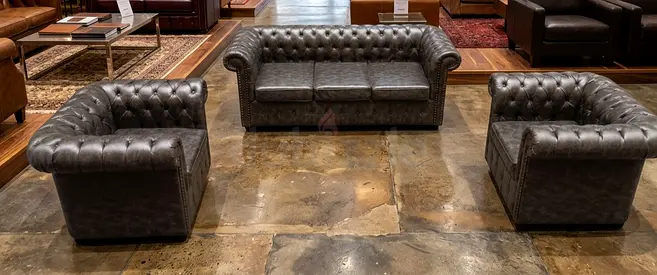 Grey Chesterfield 3-1-1 Sofa Set in Leather