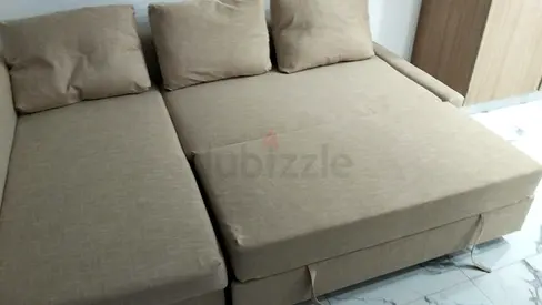 Ikea Beige L-shaped Sofa Bed with Storage