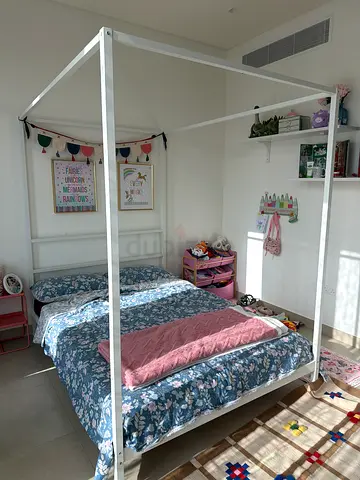 White Metal Four-Poster Single Bed Frame (Kids) - Good Condition