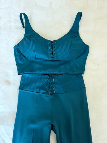 Victoria’s Secret Teal Ribbed Womens Activewear Set – Crop Top and High-Waist Leggings (Size S)
