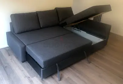 Compact Grey L-Shaped Sofa Bed with Storage — Good Condition