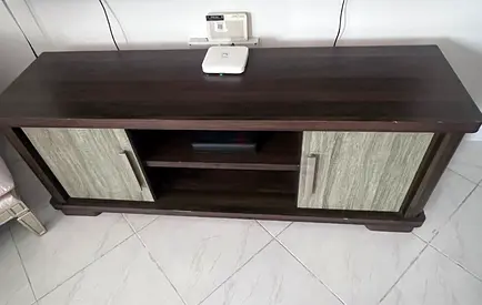 Wooden TV Console Cabinet with Storage - Dark Brown
