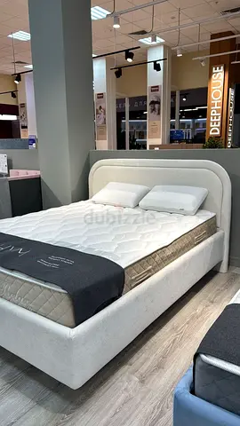 Upholstered Double Bed Frame with Headboard - Light Beige