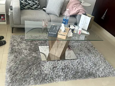 Light Grey Shaggy Area Rug - Plush, Good Condition