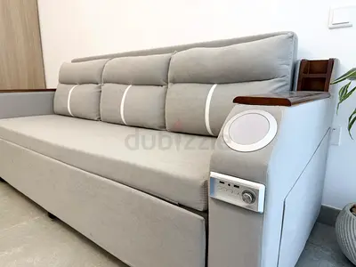 Light Grey 3-Seater Sofa Bed with Built-in Speakers and Storage