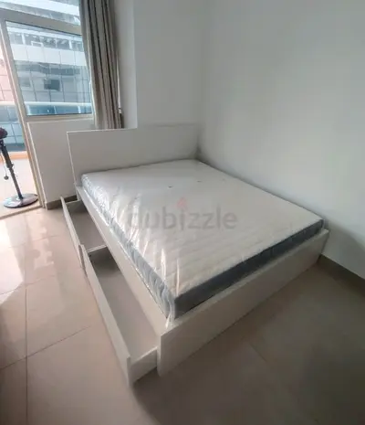 IKEA Malam queen bed frame with 2 storage drawers underneath and with IKEA mattress 160×200cm