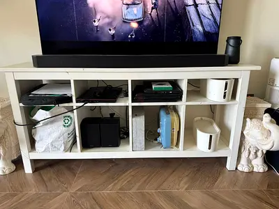 IKEA White Solid Wood TV Stand / Media Console with Open Shelves