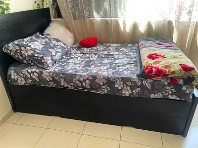 Full size bed, pull out drawer under bed, mattress included.