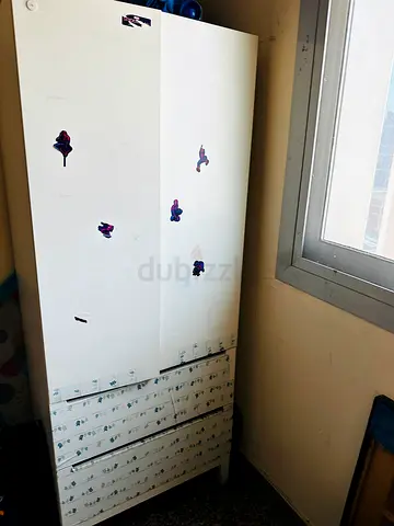 White Wooden Wardrobe with Drawers - Good Condition