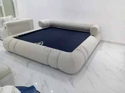 Modern Low-Profile Upholstered Platform Bed Frame - Light Beige