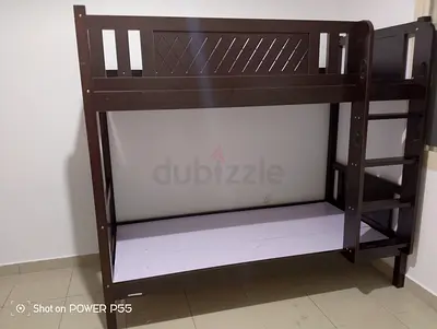 Solid Wood Bunk Bed with Ladder - Dark Brown, Good Condition