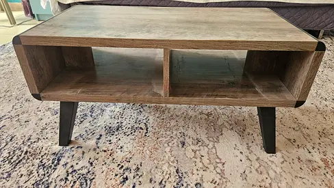 Small Wooden Coffee Table with Open Storage - Rustic Finish