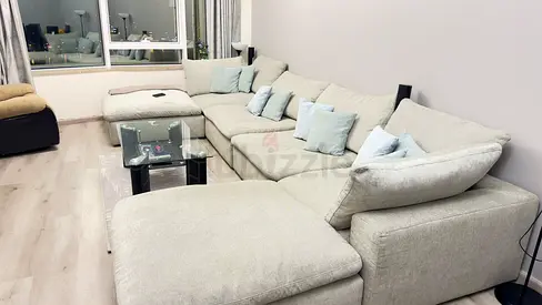 Light Grey Large L-Shaped Feathers Sofa with Chaise — excellent Condition