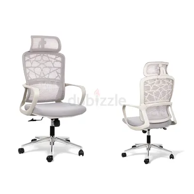 Ergonomic High-Back Mesh Office Chair with Adjustable Headrest – Grey Executive Swivel Chair