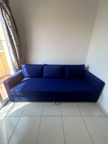 Compact 3 seats Sofa bed - Good Condition blue fabric