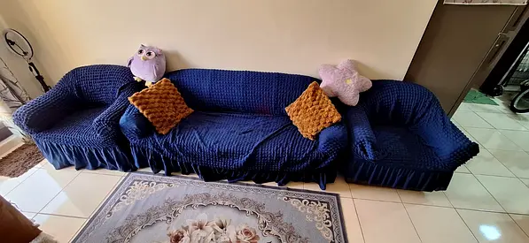3-seater + 2-seater Sofa Set with Navy Slipcovers