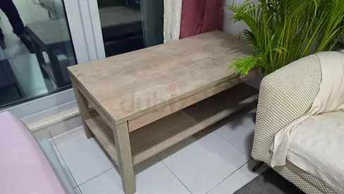 Solid Wood Coffee Table with Lower Shelf - Light Oak Finish