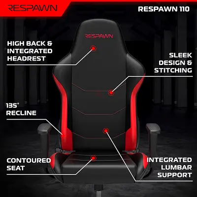 Respawn 110 Ergonomic Gaming Chair - Racing Style High Back PC Computer Desk Office Chair - 360 Swiv