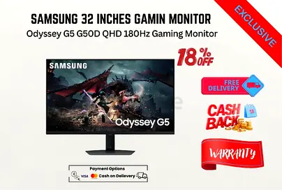 Samsung 32 Inch Odyssey G5 G50D QHD 180Hz Gaming Monitor LS32DG500=FREE DELIVERY