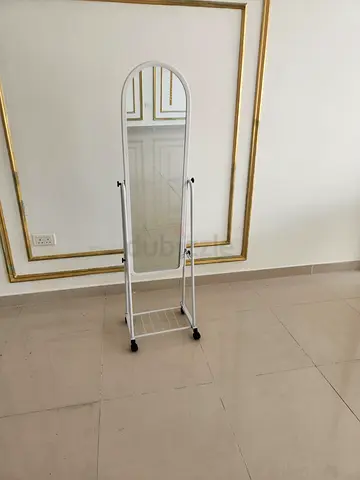 Full-length Free-standing Mirror with White Frame and Shelf