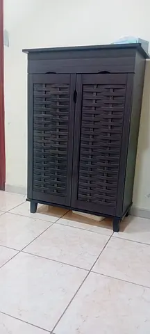 Dark Brown Woven-Style Storage Cabinet - Compact Wardrobe/Cupboard