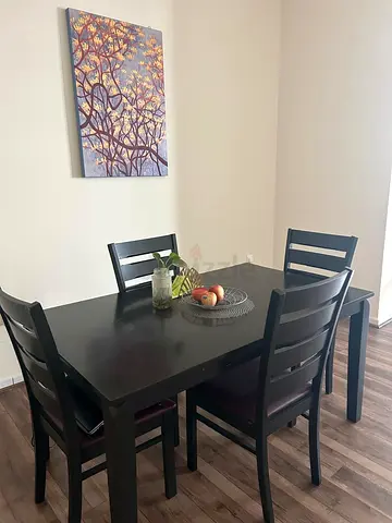 Solid Dark Wood 4-Seater Dining Table with Chairs