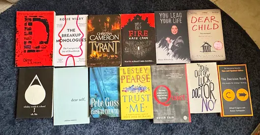 Thriller, poetry, guides, action, romance books