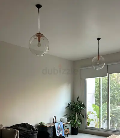 Pair of Modern Glass Globe Pendant Lights