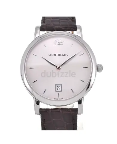 Montblanc Classic Mens Stainless Steel Watch with Brown Leather Strap