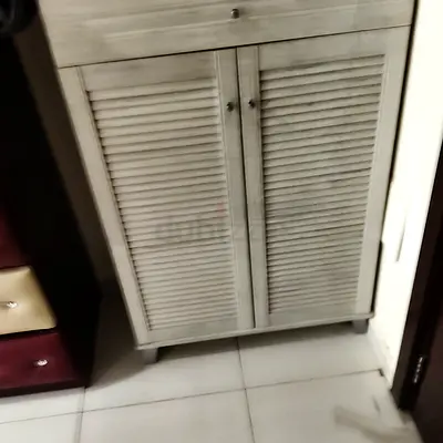White Louvered Wooden Shoe/Storage Cabinet - Good Condition