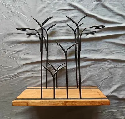 Wood base metal wine glass holder / wine bottle holder