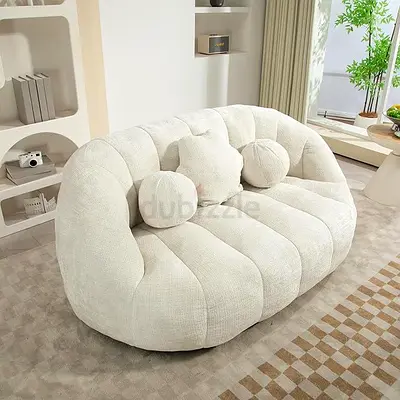 Cream Modern Curved 2-Seater Sofa with Cushions